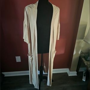 Sz 1XL Heyson tan ribbed duster length short sleeve cardigan